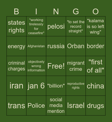 Debates Bingo Card