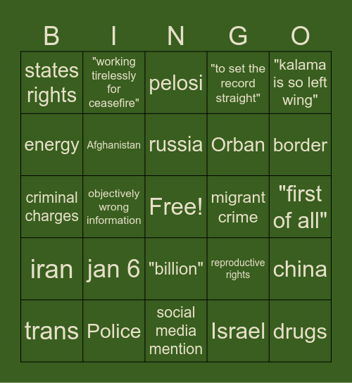 Debates Bingo Card