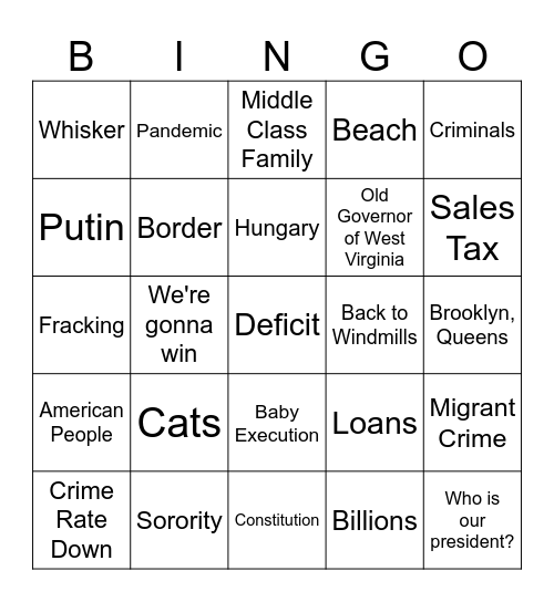 Presidential Debate 09/10 Bingo Card