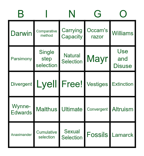 Evolution Bingo Card