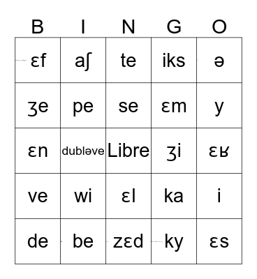 Phonetic Alphabet Bingo Card