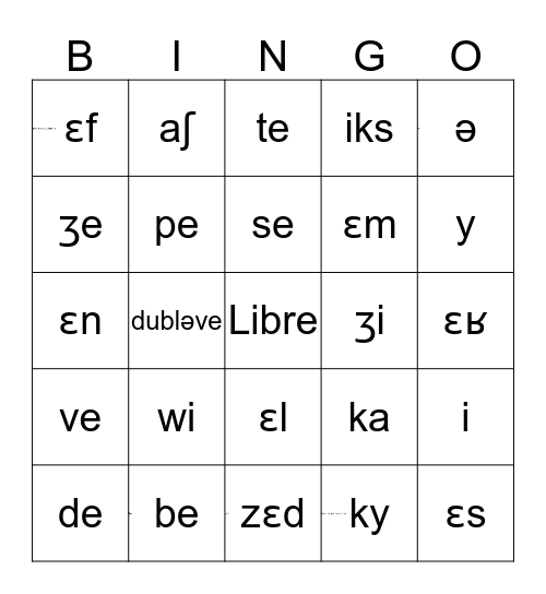 Phonetic Alphabet Bingo Card