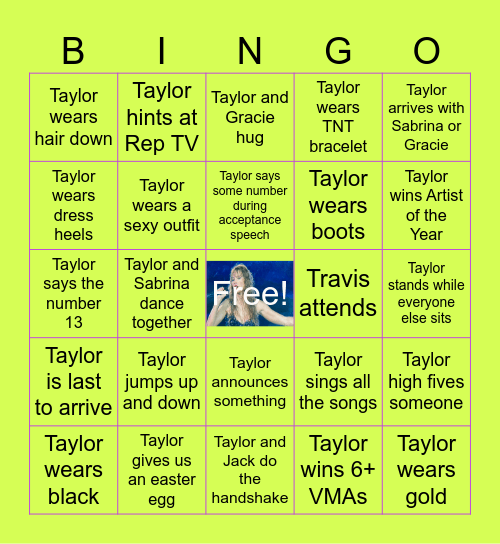 VMA Bingo (Taylor’s Version) Bingo Card