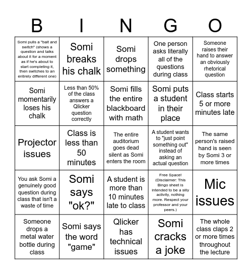 APSC111 Secret Bingo Challenge!!! Bingo Card