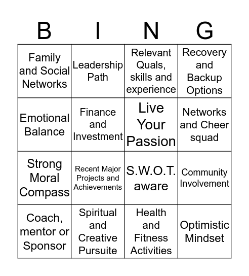 Career Resilience Bingo Card
