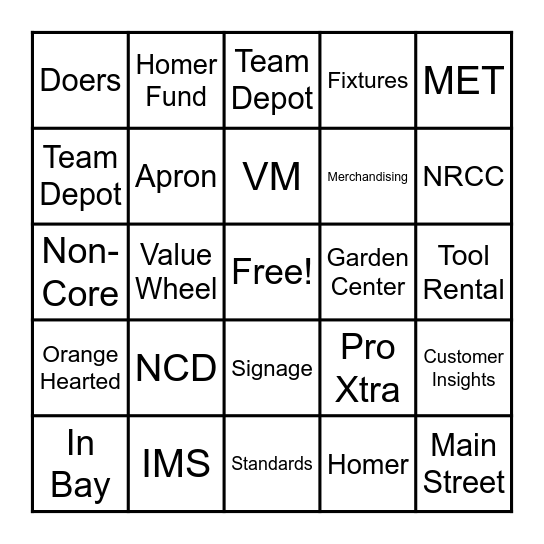 THD Family Day Picnic Bingo Card