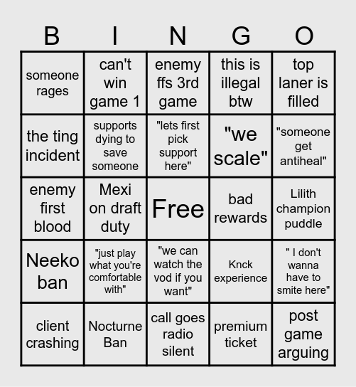 Clash Bingo Card