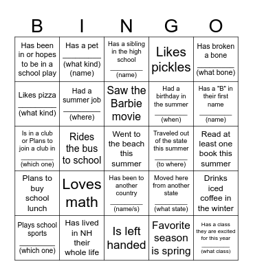 Find-a-Friend BINGO Card