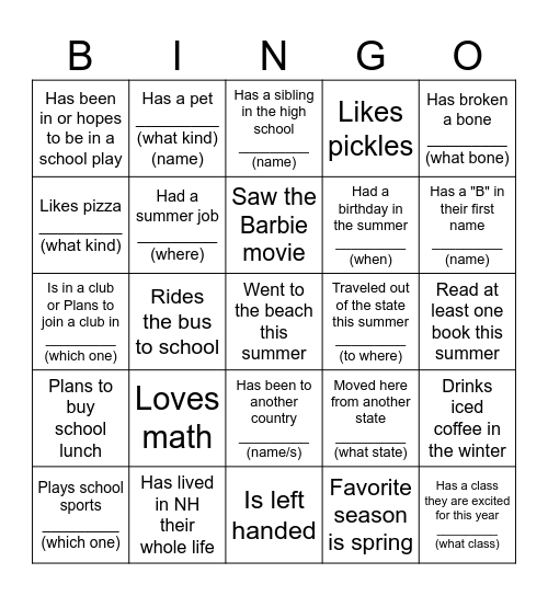 Find-a-Friend BINGO Card