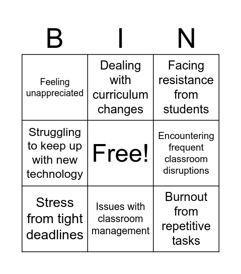 Burnout Bingo Card