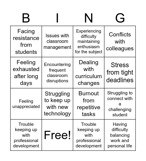 Burnout Bingo Card