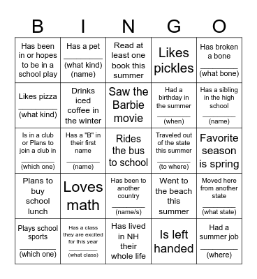 Icebreaker Bingo Card