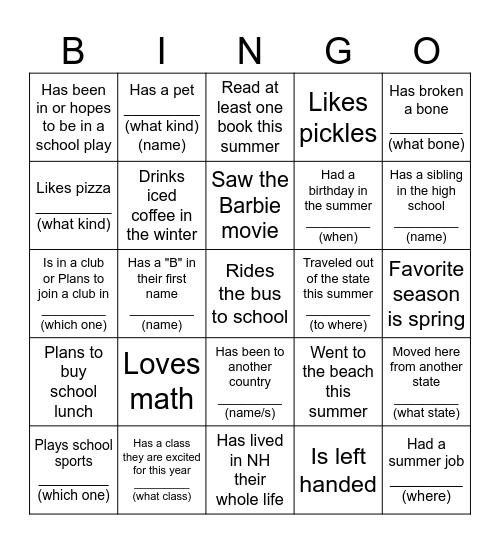 Icebreaker Bingo Card