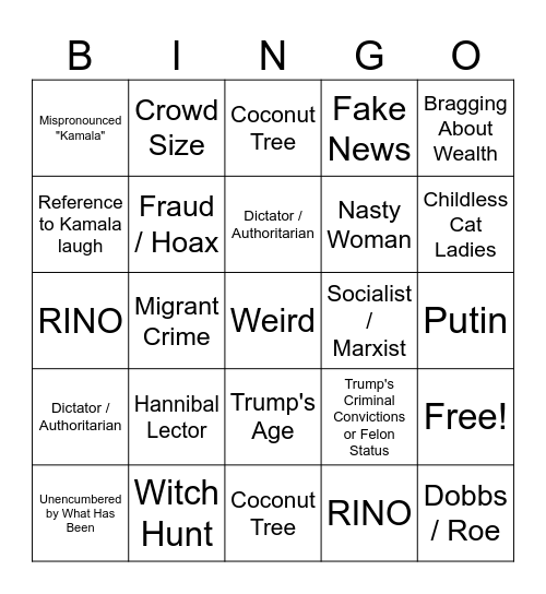 Debate Bingo Card