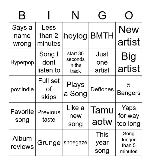 Untitled Bingo Card