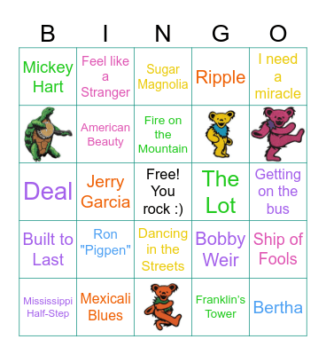 Grateful Dead Bingo Card