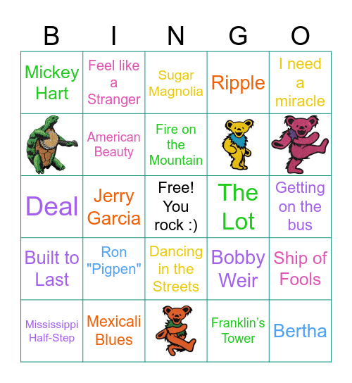Grateful Dead Bingo Card
