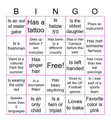 Her Campus Ice Breaker Bingo Card