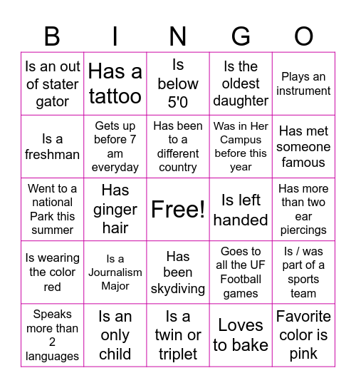 Her Campus Ice Breaker Bingo Card