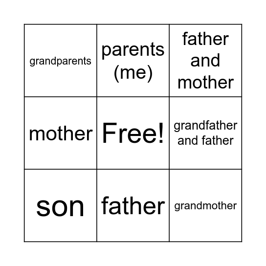 Family Bingo Card