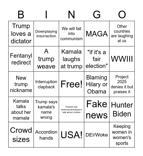 Kamatrumpala Bingo Card