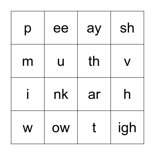 Set 1 and 2 Phonics Bingo Card