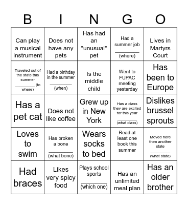 Icebreaker Bingo Card