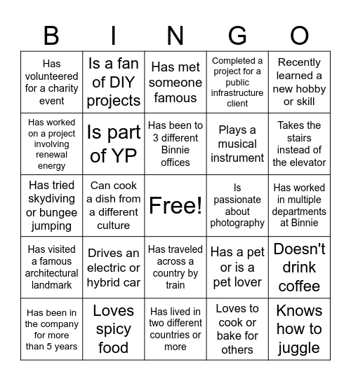 Binnie Bingo Card