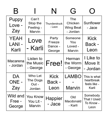 Super Smart Music Kids Bingo Card