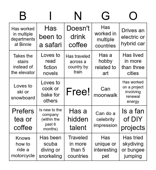 Binnie Bingo Card