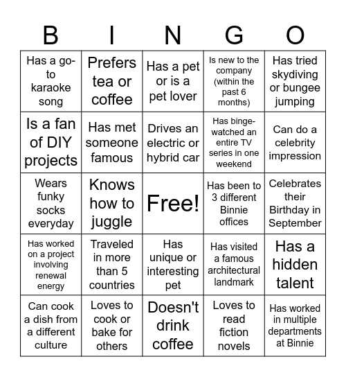 Binnie Bingo Card