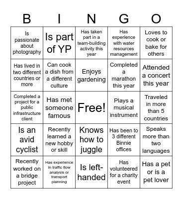 Binnie Bingo Card