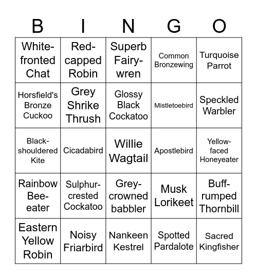 Pilliga-Warrumbungles Bird Bingo - bonus points for photos or audio recordings! Bingo Card