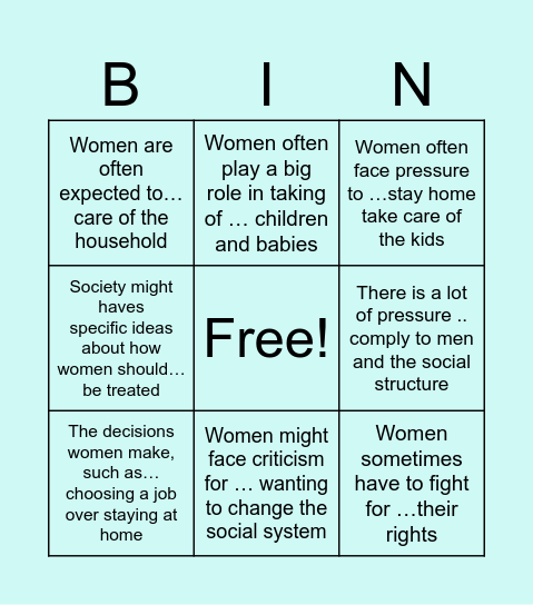 Patriarchy Bingo Card