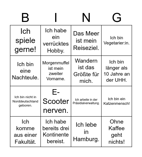 Kennenlern-Bingo Card