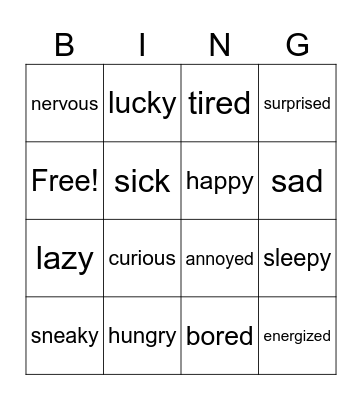 Emotions Bingo Card