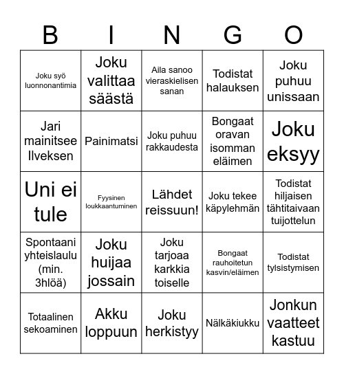 Seitsemisenbongo Bingo Card