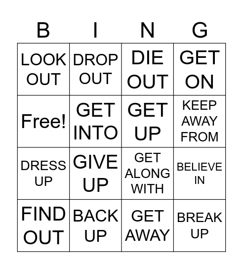 PHRASAL VERB 1-20 Bingo Card