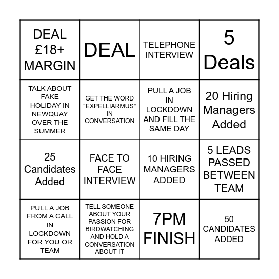 BRIDGE BINGO Card