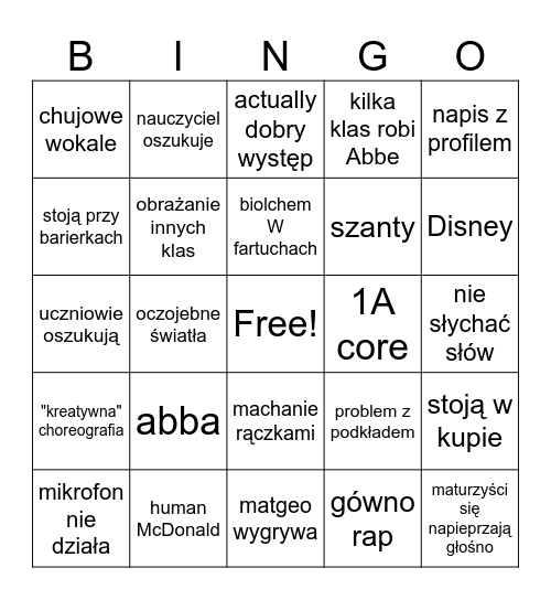 otrzęsiny Bingo Card