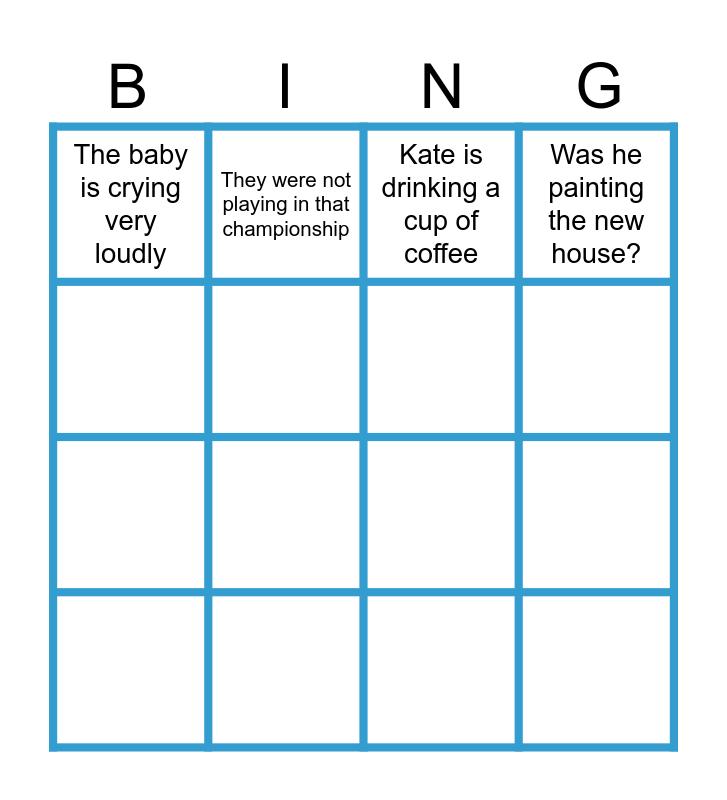 Present Continuous vs Past Continuous Bingo Card