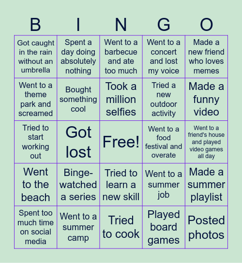 My Summer Bingo Card