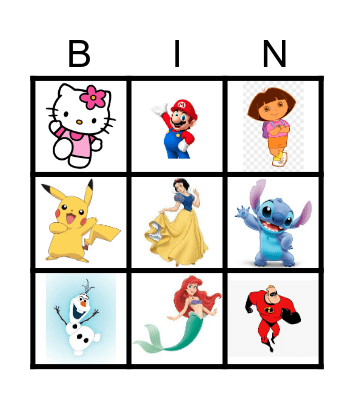 Cartoons in Colour Bingo Card