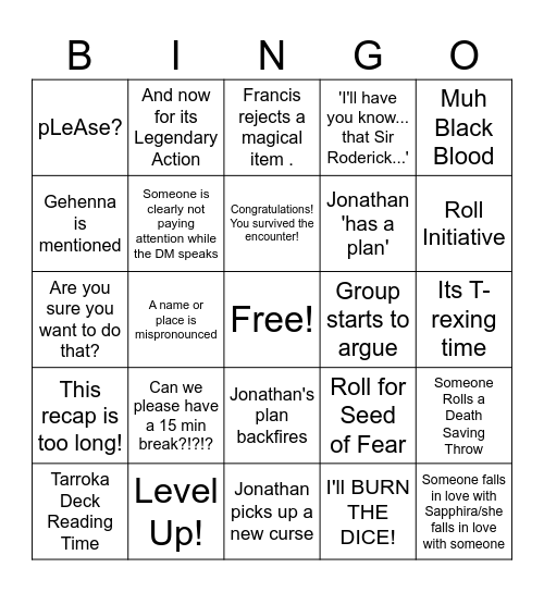 Inheritors of Darkon Bingo Card Bingo Card