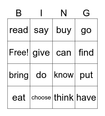 KB4 Unit 6 Irregular verbs Bingo Card