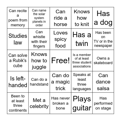 Speedfriending bingo! Find someone who... Bingo Card