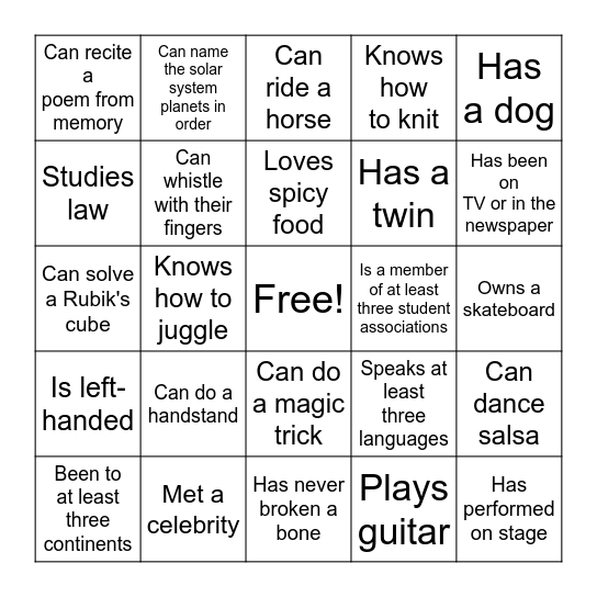 Speedfriending bingo! Find someone who... Bingo Card