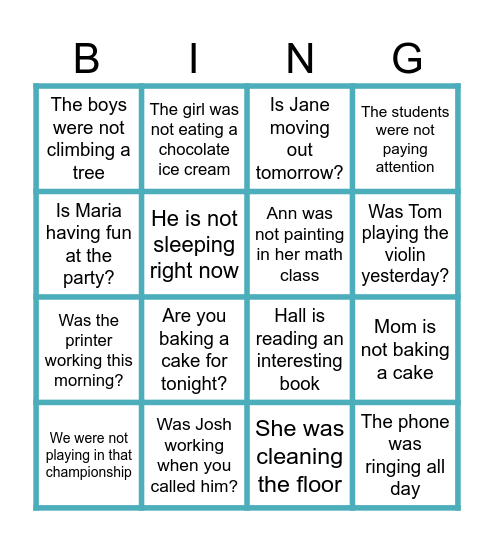 Present Continuous vs Past Continuous Bingo Card