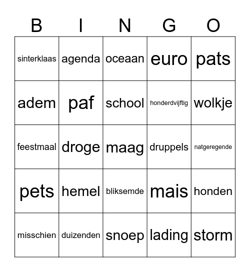 De dag dat het vissen regende Bingo Card