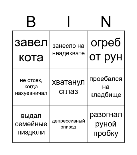 Ученическое бинго Bingo Card